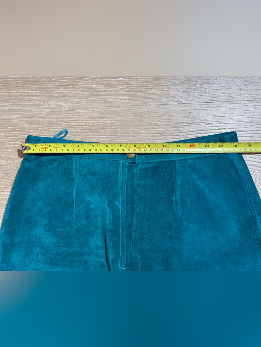 Vintage Teal Green Suede Leather Mini Skirt - Picture 4 of 6